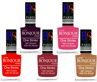 

Bonjour Paris Stylish Nail Polish Set of 5 Pcs 01-02-03-10-39 Orange-Plum-Maroon-Peach-Coper(Pack of 5)