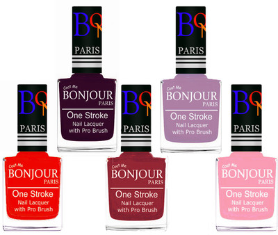 

Bonjour Paris Stylish Nail Polish Set of 5 Pcs 01-02-03-28-30 Orange-Plum-Maroon-Light Purple-Baby Pink(Pack of 5)