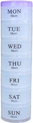 

HOKIPO 7 Days 3 Times a Day Compact Round Pill Box with Mini Spoon - Medication Storage Stack Stand Case Pill Box(White)