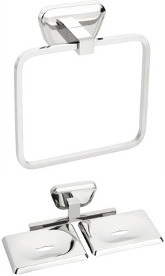 

Easyhome Furnish 2 Pieces Bathroom Accessories(1-Towel Ring,1-Double Soap Dish)-(Glossy Silver)