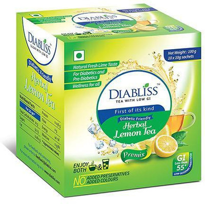 

DiaBliss Lemon Tea Herbal made with Low GI Sugar - 100 Grams Sachet Box - Combo Pack of 10 with Complimentary Air Lock Box Container Lemon Tea(100, Pouch)