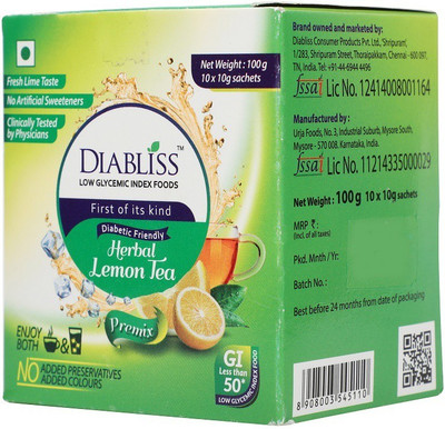 

DiaBliss Lemon Tea with Low GI Sugar 100 Grams Sachet Box Lemon Herbal Tea(300 g, Box)