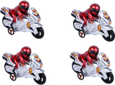 

AutoVHPR Set of 4 Super Racing Bike with Rider and a thread at the back Pull Thread and release for Bike to Race(Multicolor)