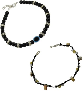 HIGH TRENDZ Evil Eye Bead And Black Thread Single Anklets Combo Pack Fabric, Glass Anklet(Pack of 2)