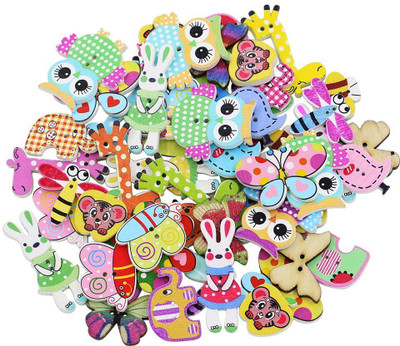

SYGA 50 Pieces Mixed Cartoon Animal 2 Holes Wooden Buttons Sewing Craft Scrapbooking DIY