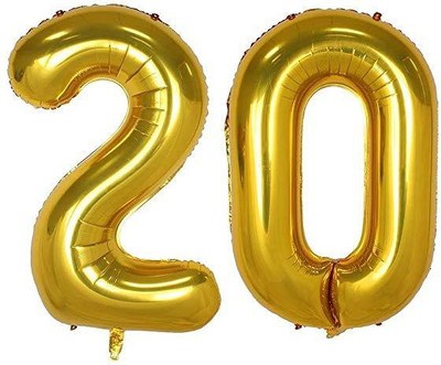 

Tiank Innovation Solid 20 Number Gold Foil Balloon for Birthday & Anniversary Party Decoration Balloon(Gold, Pack of 2)