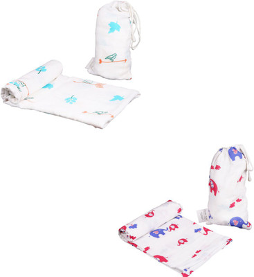 

Polka Tots Printed, Animal  Swadding Baby Blanket(Cotton, White