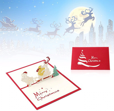 

Jholmaal Santa Sleigh Pop Up Card for Christmas, 3D Card, Holiday Card Greeting Card(Red, Pack of 1)