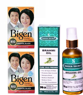 

SHEER SECRET BRAHMI OIL 100 ML (PURE COLDPRESSED) and HAIR COLOUR 2 ORIENTAL BLACK N10(Set of 2)