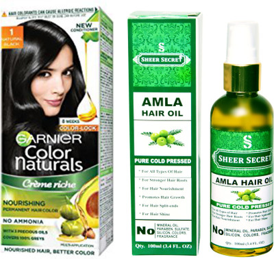

SHEER SECRET AMLA HAIR OIL 100 ML (PURE COLDPRESSED) and HAIR COLOUR BOX NATURAL BLACK NO. 1(Set of 2)