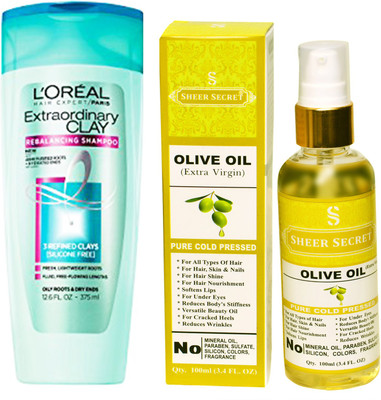 

SHEER SECRET OLIVE OIL 100 ML (PURE COLDPRESSED) and EXTRA ORDINARY CLAY SHAMPOO 175ML(Set of 2)
