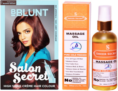 

SHEER SECRET MASSAGE OIL 100 ML (PURE COLDPRESSED) and HAIR COLOUR MAHOGANY REDDISH BROWN NO. 5.32(Set of 2)