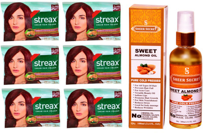 

SHEER SECRET SWEET ALMOND OIL 100 ML (PURE COLDPRESSED) and COLOUR 6 SACHET CINNAMON RED NO. 5.66(Set of 7)