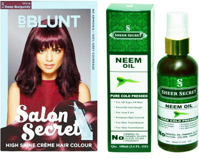 

SHEER SECRET NEEM OIL 100 ML (PURE COLDPRESSED) and SALON SECRET HAIR COLOUR DEEP WINE BURGUNDY NO. 4.20(Set of 2)