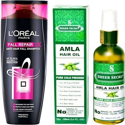 

SHEER SECRET AMLA OIL 100 ML (PURE COLDPRESSED) and LOREAL FALL RESIST 3X SHAMPOO 175ML(Set of 2)