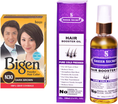 

SHEER SECRET HAIR BOOSTER OIL 100 ML (PURE COLDPRESSED) and HAIR COLOUR DARK BROWN N30(Set of 2)