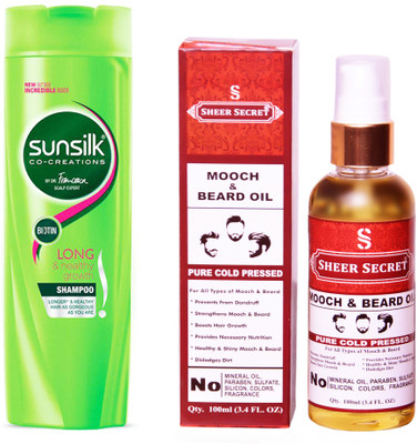 

SHEER SECRET MOOCH AND BEARD OIL 100ML (PURE COLD PRESSED) and SUNSILK 180 ML LONG AND HEALTHY GROWTH SHAMPOO(Set of 2)