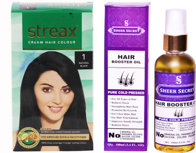 

SHEER SECRET HAIR BOOSTER OIL 100 ML (PURE COLDPRESSED) and COLOUR REGULAR NATURAL BLACK NO. 1(Set of 2)