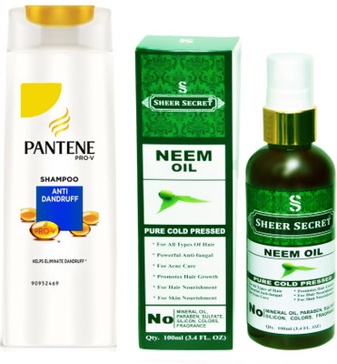 

SHEER SECRET NEEM OIL 100ML (PURE COLD PRESSED) and PANTENE ANTI DANDRUFF SHAMPOO 340 ML(Set of 2)