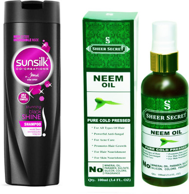 

SHEER SECRET NEEM OIL 100ML (PURE COLD PRESSED) and SUNSILK 180 ML STUNNING BLACK SHINE SHAMPOO(Set of 2)