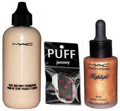 jenney Silicon Puff & Face And Body Foundation & Highlighter(Set of 3)