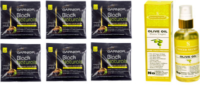 

SHEER SECRET OLIVE OIL 100 ML (PURE COLDPRESSED) and HAIR COLOUR 6 SACHET BROWN BLACK NO. 3(Set of 2)