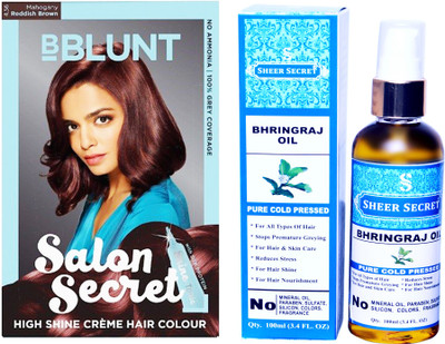

SHEER SECRET BHRINGRAJ OIL 100 ML (PURE COLDPRESSED) and SALON SECRET HAIR COLOUR MAHOGANY REDDISH BROWN NO. 5.32(Set of 2)