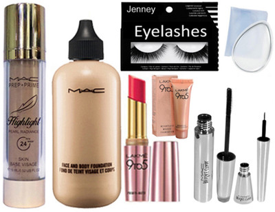 

jenney Eyelashes& Face&Body Foundation&Highlight Foundation&Lipstick&Mousse&Liner&Mascara&Slicon Puff(Set of 8)