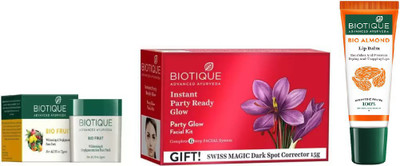 

BIOTIQUE BIO PARTY GLOW FACIAL KIT, Fruit Whitening & Depigmentation Face Pack , LIP CARE(Set of 3)
