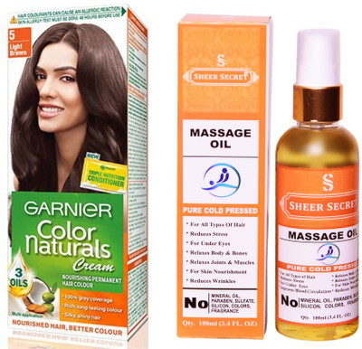 

SHEER SECRET MASSAGE OIL 100 ML (PURE COLDPRESSED) and HAIR COLOUR BOX LIGHT BROWN NO. 5(Set of 2)