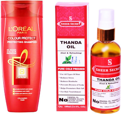 

SHEER SECRET THANDA OIL 100 ML (PURE COLDPRESSED) and COLOUR PROTECT SHAMPOO 175ML(Set of 2)