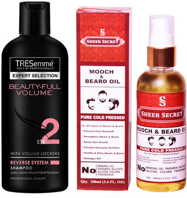 

SHEER SECRET MOOCH AND BEARD OIL 100ML (PURE COLD PRESSED) and TRESEMME 190 ML BEAUTIFULL VOLUME SHAMPOO(Set of 2)