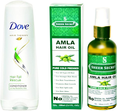 

SHEER SECRET AMLA OIL 100ML (PURE COLD PRESSED) and DOVE 180 ML HAIRFALL RESCUE CONDITIONER(Set of 2)
