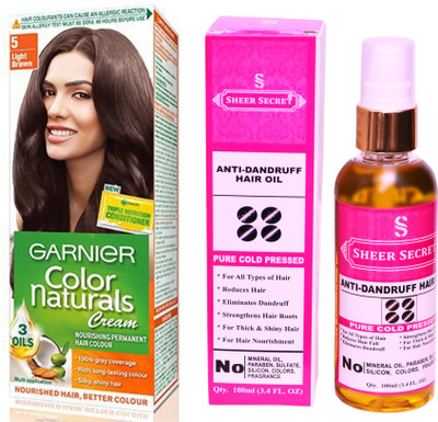 

SHEER SECRET ANTI DANDRUFF OIL 100 ML (PURE COLDPRESSED) and HAIR COLOUR BOX LIGHT BROWN NO. 5(Set of 2)