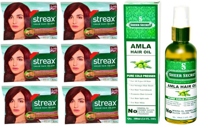 

SHEER SECRET AMLA HAIR OIL 100 ML (PURE COLDPRESSED) and STREAX COLOUR 6 SACHET CINNAMON RED NO. 5.66(Set of 2)