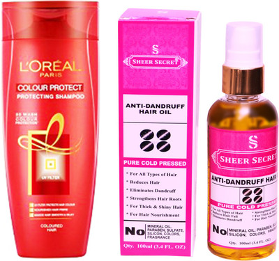 

SHEER SECRET ANTI DANDRUFF OIL 100 ML (PURE COLDPRESSED) and COLOUR PROTECT SHAMPOO 175ML(Set of 2)