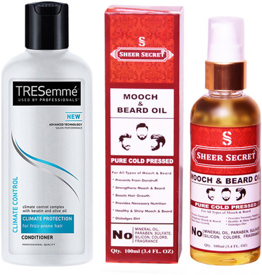 

SHEER SECRET MOOCH AND BEARD OIL 100ML (PURE COLD PRESSED) and TRESEMME 190 ML CLIMATE CONTROL CONDITIONER(Set of 2)