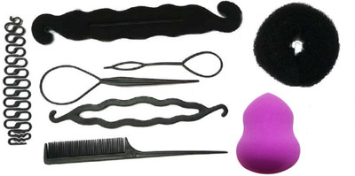

Bella Hararo 8pc Set Juda Maker+ Heart shape donut + Braid maker + Hair Styling Tool Combo & Shape Makeup Foundation Sponge Puff(Set of 1)