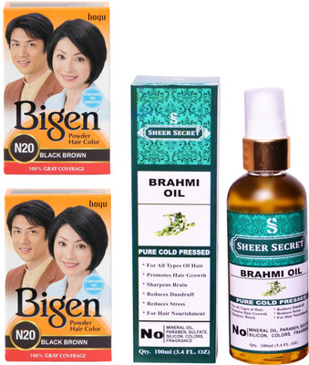 

SHEER SECRET BRAHMI OIL 100 ML (PURE COLDPRESSED) and HAIR COLOUR 2 BLACK BROWN N20(Set of 2)