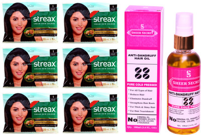 

SHEER SECRET ANTI DANDRUFF OIL 100 ML (PURE COLDPRESSED) and COLOUR 6 NATURAL BLACK SACHET NO. 1(Set of 7)