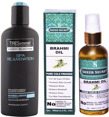 

SHEER SECRET BRAHMI OIL 100ML (PURE COLD PRESSED) and TRESEMME 200 ML SPA REJUVENATION SHAMPOO(Set of 2)