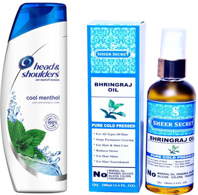 

SHEER SECRET BHRINGRAJ OIL 100ML (PURE COLD PRESSED) and HEAD & SHOULDERS 360 ML COOL MENTHOL SHAMPOO(Set of 2)