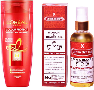 

SHEER SECRET MOOCH AND BEARD OIL 100 ML (PURE COLDPRESSED) and COLOUR PROTECT SHAMPOO 175ML(Set of 2)