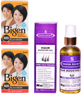 

SHEER SECRET HAIR BOOSTER OIL 100 ML (PURE COLDPRESSED) and HAIR COLOUR 2 BLACK BROWN N20(Set of 2)