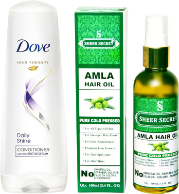 

SHEER SECRET AMLA OIL 100ML (PURE COLD PRESSED) and DOVE 180 ML DAILY SHINE CONDITIONER(Set of 2)