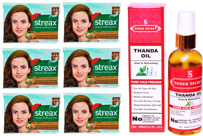 

SHEER SECRET THANDA OIL 100 ML (PURE COLDPRESSED) and COLOUR 6 GOLDEN BLONDE SACHET NO. 7.3(Set of 7)