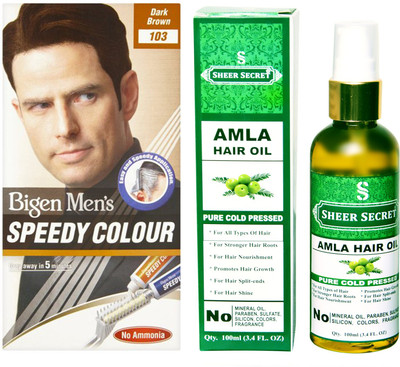 

SHEER SECRET AMLA HAIR OIL 100 ML (PURE COLDPRESSED) and SPEEDY HAIR COLOUR DARK BROWN NO. 103(Set of 2)