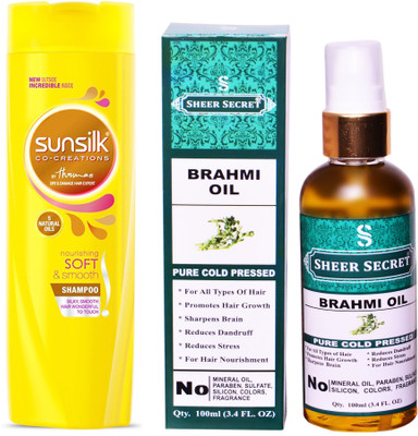 

SHEER SECRET BRAHMI OIL 100ML (PURE COLD PRESSED) and SUNSILK 180 ML NOURISHING SOFT AND SMOOTH SHAMPOO(Set of 2)