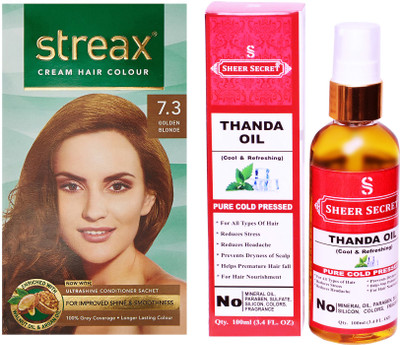 

SHEER SECRET THANDA OIL 100 ML (PURE COLDPRESSED) and STREAX COLOUR REGULAR GOLDEN BLONDE NO. 7.3(Set of 2)
