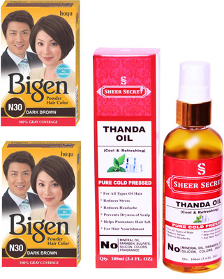 

SHEER SECRET THANDA OIL 100 ML (PURE COLDPRESSED) and HAIR COLOUR 2 DARK BROWN N30(Set of 2)